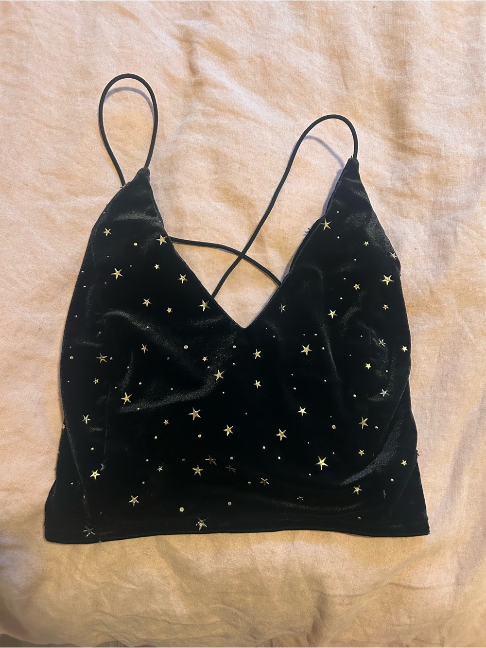 Black Velvet Star-Embellished Cropped Cami